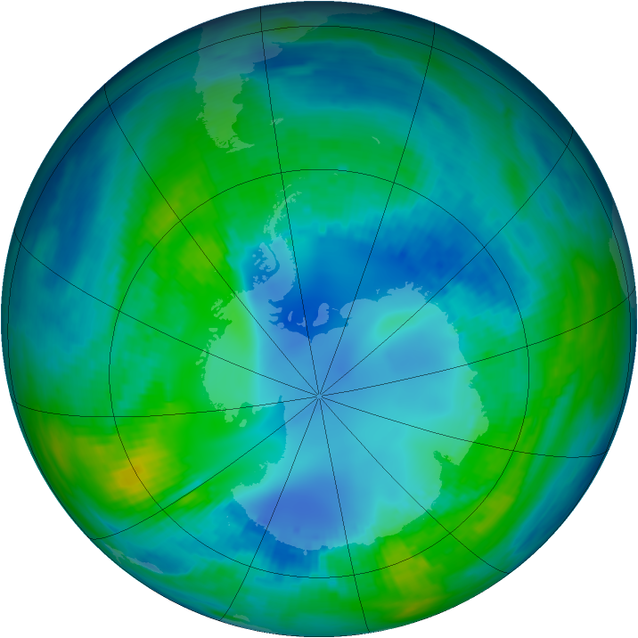 Antarctic ozone map for 29 April 1992